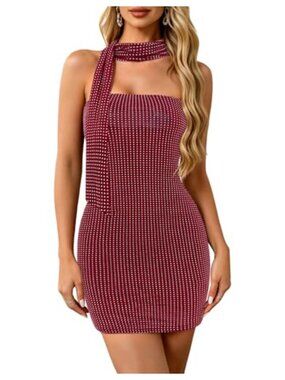 Women's Sequin Strapless Bodycon Mini Dress with Matching Scarf
